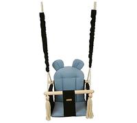 Balançoire bascule confortable pour enfants en bois coton terrasse jardin maison (dessin: noir, bleu clair)