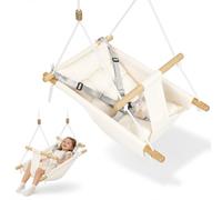 Balançoire bébé 3 en 1, Chaise Suspendue en Bois avec ceinture de sécurité | hamac-balançoire bébé réglable, balançoire enfant d'intérieur/extérieur, capacité 60 kg, 6-36 mois