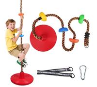 Balançoire d’Escalade en Corde avec Plateforme et siège Disque, Ensemble de balançoire pour Arbre avec Sangle et Mousqueton, siège de Jeu extérieur idéal pour Enfants