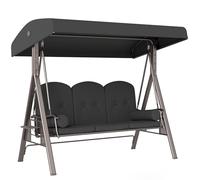Balançoire de jardin Outsunny 3 sièges avec toit réglable, porte-gobelets et coussins, balançoire d'extérieur en métal et polyester, 208x121x172 cm, gris foncé
