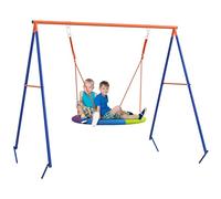 Balançoire de Jardin pour Enfants Outsunny, balançoire nid d'abeille pour 1-2 Enfants avec Cadre en A en métal renforcé, 196x172x180cm, Multicolore