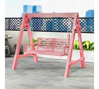 Balançoire de porche avec support, structure en bois en forme de A pour 2 personnes, balançoire robuste supportant jusqu'à 227 kg, chaise rustique en bois massif, pour jardin(Pink)