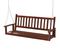 Balançoire De Porche En Bois Pour 3 Personnes Banc Suspendu Robuste Capacité 360 Kg Chaînes Réglables De 170 Cm Dossier À Lattes Marron Helloshop26 20_0007770