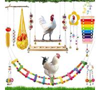 Balançoire De Poulet pour Poulailler, 10pcs Jouets pour Poulailler, Jouet en Bois Naturel pour Poulailler, Jouets D’Enrichissement pour Poules, Jouet D'Échelle Coloré De Poulet De Perroquet