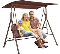 balançoire de terrasse pour 3 personnes Balançoire hollywoodienne pour l'extérieur avec baldaquin réglable Accoudoirs en tissu Teslin et cadre en acier allié pour balcon Arrière-cour Jardin Bord de pi