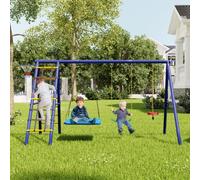 Balançoire d'extérieur 3 en 1 avec balançoire à disque et panier de basket-ball, cadre d'escalade multifonction pour enfants à partir de 3 ans, aire de jeux de jardin avec balançoire à sangle et