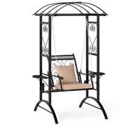 Balançoire D'extérieur Terrasse 112 X 140 X 196 Cm Confort Optimal Avec Coussins Tables Pliantes En Métal Noir Helloshop26 20_0010515