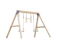 AXI Maya Balançoire Double en Bois FSC Marron avec Trapèze - Portique autoportant avec 2 sièges - Pour enfants avec Trapèze - Garantie 10 ans