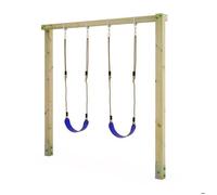 Balançoire double bois WICKEY Aero Star avec 2 sièges réglables bleu et structure robuste