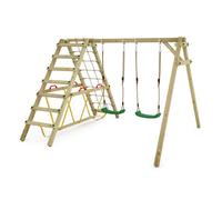 Balançoire double bois WICKEY Smart Hike vert avec module d’escalade et poutre d’équilibre - 10 ans de garantie*