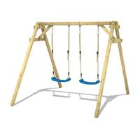 WICKEY Balançoire pour Enfants Smart Move - Balançoire Bleu & châssis en Bois, portique de balançoire extérieur, balançoire Double, balançoire en Bois pour Enfants dans Le Jardin