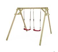 Balançoire double bois WICKEY Smart Move avec 2 sièges rouge réglables pour jardin - 10 ans de garantie*