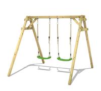 Balançoire double bois WICKEY Smart Move avec 2 sièges vert pomme réglables pour jardin - 10 ans de garantie*