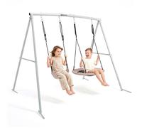 Balançoire Double de Jardin avec Nid et Siège Max 200kg Dim 235x172x183cm Gris