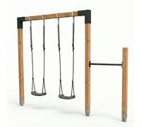 Balançoire Double En Bois Avec Barre Fixe 333cm Pour Jardin Naturel TU