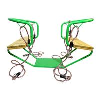 Balançoire double en métal vert pour 2 enfants - Balançoire face à face - Cordes réglables en hauteur de 1,1 à 2 m - Balançoire robuste pour extérieur - Résistante aux intempéries avec sièges en bois