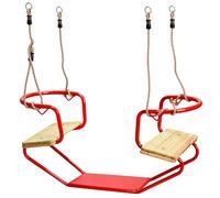 Balançoire double pour enfants face à face, balançoire double siège stable en métal et bois, résistante aux intempéries, cordes réglables en hauteur de 1,1 à 2 m, anneaux de fixation galvanisés