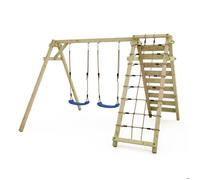 Balançoire double WICKEY Smart Cliff avec mur d’escalade et 2 sièges bleu - 10 ans de garantie*