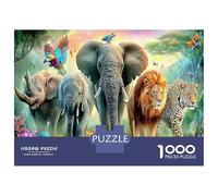 Balançoire éléphant 1000 Pièces Puzzle À Monter Soi-même pour Exercer Sa Logique Et Sa Patience Éléphants & Lion Savanna génial pour Les Soirées Et comme pour Les Fans 52x38cm/1000pcs