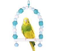 Balançoire en Bois Colorée pour Oiseaux,Jouets Suspendus avec Perchoir et Clochettes pour Perruches Calopsittes,Inséparables,Perruches et Conures,pour Équilibrer,Faire de l'exercice et S'entraîner