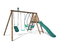 Balançoire en bois traité 3 agrès et toboggan Colza