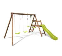 Balançoire en bois traité 3 agrès et toboggan Figue