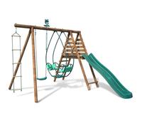 Balançoire en bois traité 3 agrès et toboggan Lavande