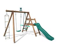 Station en bois traité pour enfant 3 agrès et toboggan - Mûrier