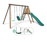 Balançoire en bois traité 3 agrès et toboggan Tulipe