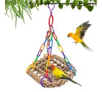 Balançoire en jonc de mer pour calopsitte - Jouet à mâcher résistant aux morsures avec boucle fixe - Filet d'escalade avec chaîne colorée pour perruches, accessoires de soins pour animaux de compagnie
