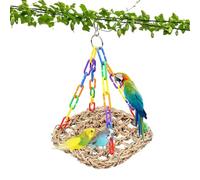 Balançoire en jonc de mer pour oiseaux - Jouet à mâcher résistant aux morsures avec boucle fixe - Filet d'escalade avec chaîne colorée pour perruches