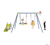 Balançoire Extérieur avec Toboggan COSTWAY-Balançoire Nid d'Oiseau Ronde Ø82CM,Siège Bébé,Panier de Basket-Métal 3-12 ans-200kg