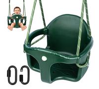 Balançoire Extérieure, Siège Complet en Plastique avec Dossier Haut, Corde Réglable 1,3-2 m et 2 Mousquetons, Accessoire de Balançoire Évolutive pour Bébés, Vert, 90kg