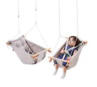 Balançoire Hamac En Toile-Vevor-Charge 68 Kg-Coussin Intégré, Siège De Balançoire Suspendu En Bois Pour Bébé À Tout-Petit Multicolore
