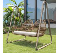 Balançoire hollywoodienne MERAX 2 places, fonction sommeil, balançoire de jardin double Meuble de jardin en polyrattan avec coussins d'assise