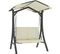 Balançoire hollywoodienne Outsunny avec toit solaire réglable, housse de protection Balançoire de jardin 2 places, charge maximale 220kg, UV 30+ Banc de balançoire, blanc crème