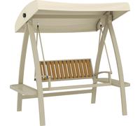 Balançoire hollywoodienne Outsunny Balançoire de jardin 2 places avec toit solaire réglable, table latérale, banc à bascule pouvant supporter jusqu'à 240kg, beige