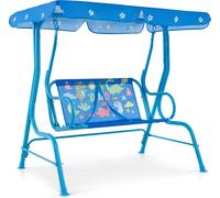 Balançoire hollywoodienne pour enfants COSTWAY, Balançoire 2 places avec toit réglable et ceintures de sécurité, Balançoire de jardin pour enfants Bleu