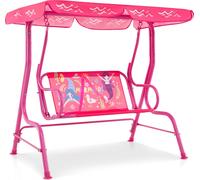 Balançoire hollywoodienne pour enfants COSTWAY, balançoire pour enfants 2 places avec toit solaire réglable & ceintures de sécurité, balançoire de jardin pour enfants Rose
