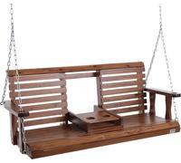 VEVOR Balançoire de porche en bois 1,5 m, banc de terrasse pour cour et jardin, forte capacité de charge améliorée 400 kg, banc de balançoire robuste avec chaînes de suspension pour extérieur, marron