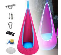 Balançoire lumineuse pour enfants, hamac de camping 160 x 70 cm avec coussin d'air et lumière LED, balançoire pour intérieur et extérieur, facile à installer(Red)