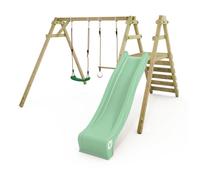 Balançoire multifonction WICKEY Smart Dash avec toboggan 220 cm vert pastel, anneaux et trapèze - 10 ans de garantie*