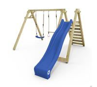 Balançoire multifonction WICKEY Smart Swift avec toboggan 300 cm bleu, 2 sièges et agrès - 10 ans de garantie*