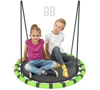 Balançoire nid d'oiseau - AIYAPLAY - cordes réglables en hauteur siège rond Ø 100 cm - métal et tissu texteline - noir