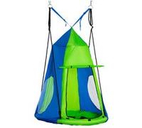 Balançoire nid d'oiseau ronde balançoire panier Ø 1 x 1,8H m - tente amovible incluse - 4 anneaux inclus métal époxy Oxford haute densité bleu vert G