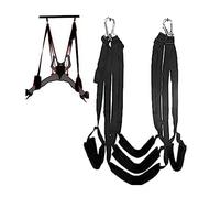 Balançoire Noire à Trois Coussins, Chaise Suspendue Robuste pour l'intérieur, Longueur réglable et Rangement Pliable