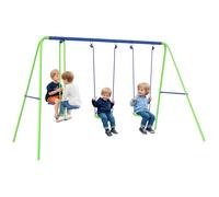 Balançoire - Outsunny - 3 agrès portique - avec 2 balançoires - 2,8L x 1,4l x 1,78H m - métal époxy anticorrosion PE - Vert Bleu