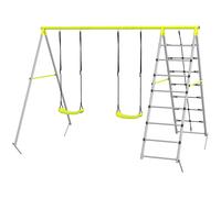Outsunny Balançoire portique 4 agrès – 2 balançoires, 2 échelles – Métal 260x185x180 cm Vert