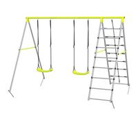 Balançoire portique 4 agrès - 2 balançoires, 2 échelles - dim. 2,6L x 1,85l x 1,8H m - métal époxy PE gris vert
