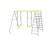 Balançoire portique 4 agrès - 2 balançoires, 2 échelles - dim. 2,6L x 1,85l x 1,8H m - métal époxy PE gris vert